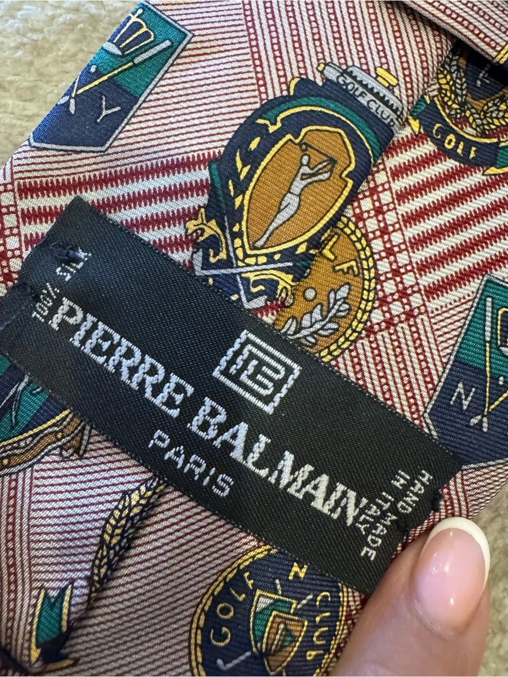 Pierre Balmain Paris 100% Silk Crest & Medallion Tie Golf Made in Italy